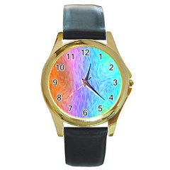 Abstract Color Pattern Textures Colouring Round Gold Metal Watch