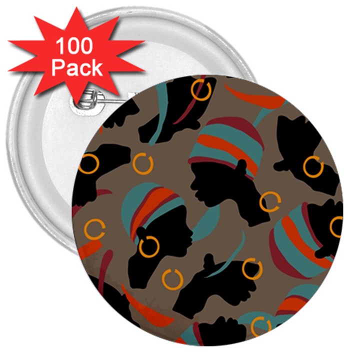 African Women Ethnic Pattern 3  Buttons (100 pack) 