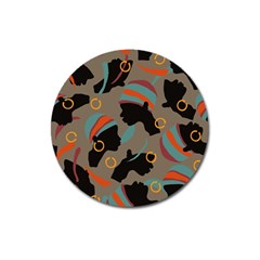 African Women Ethnic Pattern Magnet 3  (round)