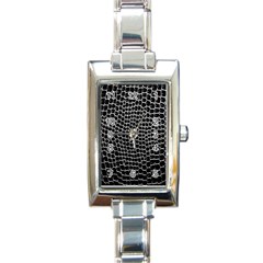 Black White Crocodile Background Rectangle Italian Charm Watch by Simbadda