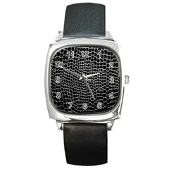 Black White Crocodile Background Square Metal Watch