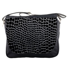 Black White Crocodile Background Messenger Bags by Simbadda