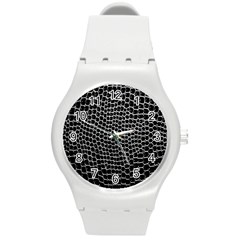 Black White Crocodile Background Round Plastic Sport Watch (M)