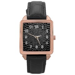 Black White Crocodile Background Rose Gold Leather Watch 