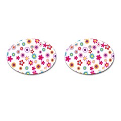 Colorful Floral Flowers Pattern Cufflinks (Oval)