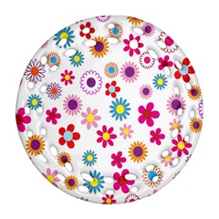 Colorful Floral Flowers Pattern Round Filigree Ornament (Two Sides)