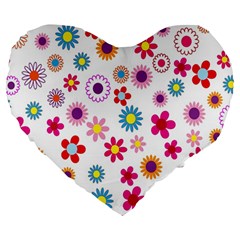 Colorful Floral Flowers Pattern Large 19  Premium Heart Shape Cushions