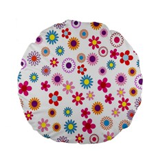 Colorful Floral Flowers Pattern Standard 15  Premium Flano Round Cushions