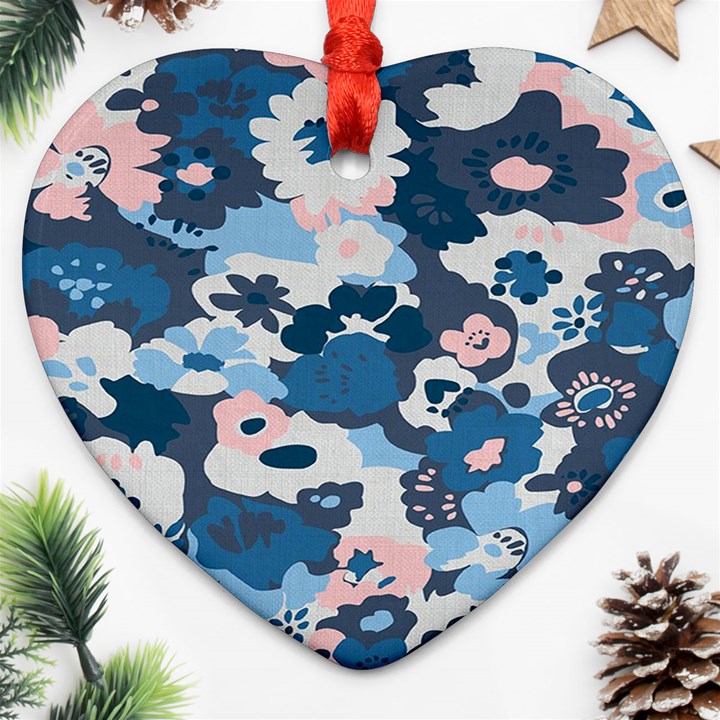 Fabric Wildflower Bluebird Ornament (Heart)