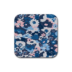 Fabric Wildflower Bluebird Rubber Coaster (square)  by Simbadda