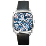 Fabric Wildflower Bluebird Square Metal Watch Front