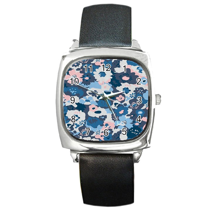 Fabric Wildflower Bluebird Square Metal Watch