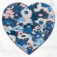 Fabric Wildflower Bluebird Jigsaw Puzzle (heart) by Simbadda