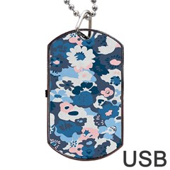 Fabric Wildflower Bluebird Dog Tag USB Flash (One Side)