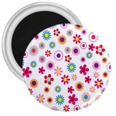 Colorful Floral Flowers Pattern 3  Magnets