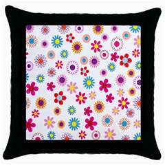 Colorful Floral Flowers Pattern Throw Pillow Case (black) by Simbadda