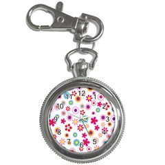 Colorful Floral Flowers Pattern Key Chain Watches by Simbadda