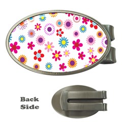 Colorful Floral Flowers Pattern Money Clips (oval)  by Simbadda