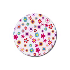 Colorful Floral Flowers Pattern Rubber Round Coaster (4 Pack)  by Simbadda