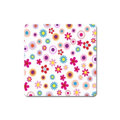 Colorful Floral Flowers Pattern Square Magnet