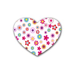 Colorful Floral Flowers Pattern Heart Coaster (4 Pack) 