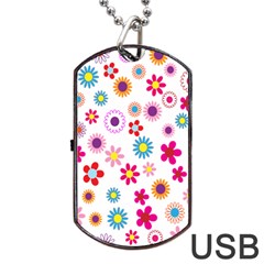 Colorful Floral Flowers Pattern Dog Tag Usb Flash (one Side) by Simbadda