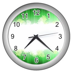 Green Floral Stripe Background Wall Clocks (silver)  by Simbadda