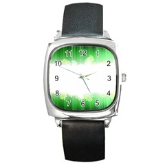 Green Floral Stripe Background Square Metal Watch by Simbadda