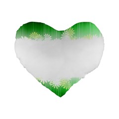 Green Floral Stripe Background Standard 16  Premium Flano Heart Shape Cushions by Simbadda