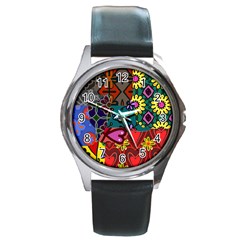 Patchwork Collage Round Metal Watch