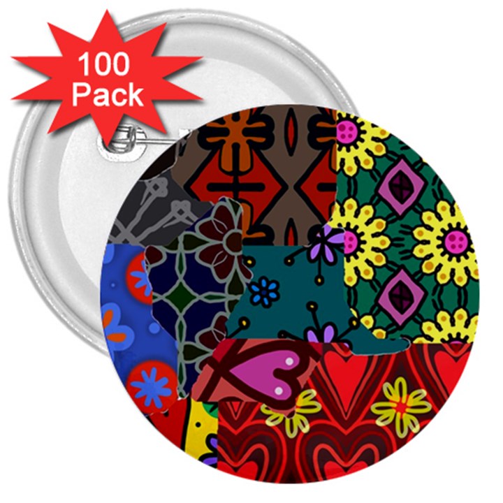 Patchwork Collage 3  Buttons (100 pack) 