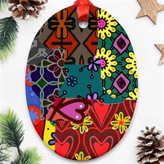 Patchwork Collage Oval Ornament (two Sides) by Simbadda