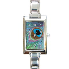 Peacock Feather Lines Background Rectangle Italian Charm Watch by Simbadda