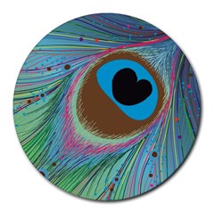 Peacock Feather Lines Background Round Mousepads by Simbadda