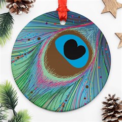 Peacock Feather Lines Background Ornament (round) by Simbadda