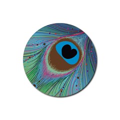 Peacock Feather Lines Background Rubber Coaster (round) 