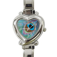 Peacock Feather Lines Background Heart Italian Charm Watch by Simbadda