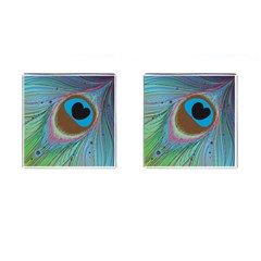 Peacock Feather Lines Background Cufflinks (square) by Simbadda