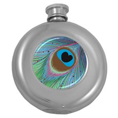 Peacock Feather Lines Background Round Hip Flask (5 Oz) by Simbadda