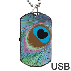 Peacock Feather Lines Background Dog Tag Usb Flash (two Sides) by Simbadda