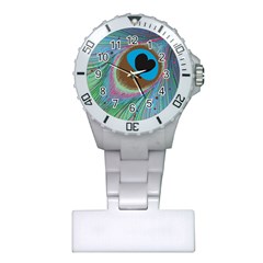 Peacock Feather Lines Background Plastic Nurses Watch by Simbadda