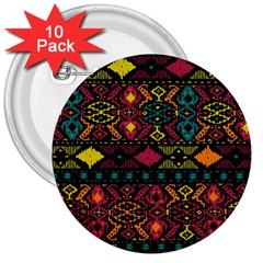 Traditional Art Ethnic Pattern 3  Buttons (10 Pack) 