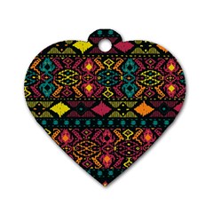 Traditional Art Ethnic Pattern Dog Tag Heart (two Sides) by Simbadda