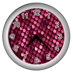 Red Circular Pattern Background Wall Clocks (silver)  by Simbadda