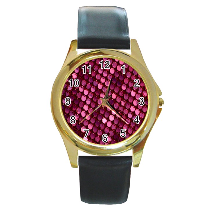 Red Circular Pattern Background Round Gold Metal Watch