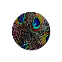 Peacock Feathers Rubber Round Coaster (4 Pack)  by Simbadda