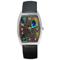 Peacock Feathers Barrel Style Metal Watch