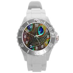 Peacock Feathers Round Plastic Sport Watch (L)