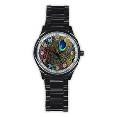 Peacock Feathers Stainless Steel Round Watch