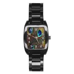 Peacock Feathers Stainless Steel Barrel Watch